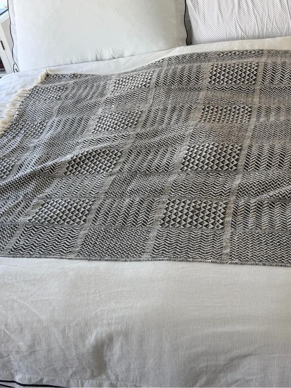 Woven Geometric Throw Blanket in Gray and Cream